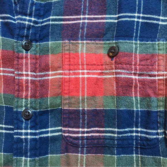 J. Crew Mercantile Orange Blue Green Flannel Plaid Button Down Top, EUC, S - Picture 3 of 13